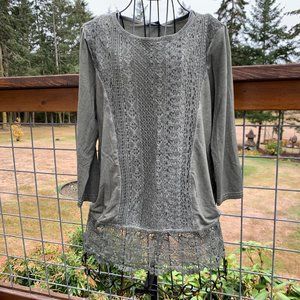 Bua/Bua Dk Green 3/4 Sleeve Pullover Blouse with Lace Trim